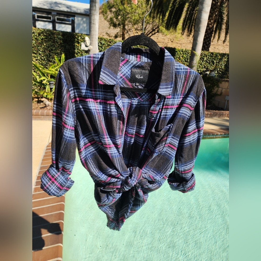 Rails PLAID M Button Up Shirt Front Tie! Fringe Detail EXC Cond!! Super Cute!